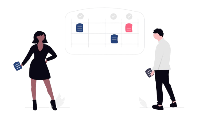 Illustration of two people managing servers on behalf of a client