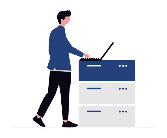 Illustration of a person performing a server migration, symbolizing smooth Cloud VPS onboarding